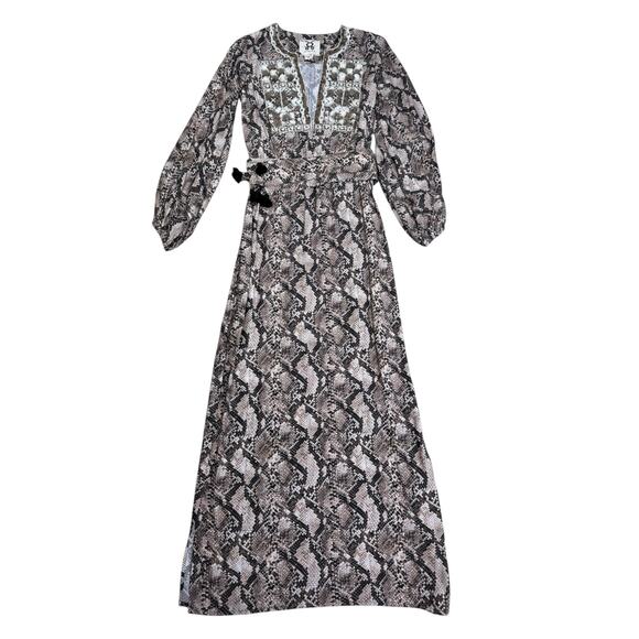 FIGUE Emani Snakeskin-Print Blouson Sleeve Dress Size XS - Picture 7 of 14